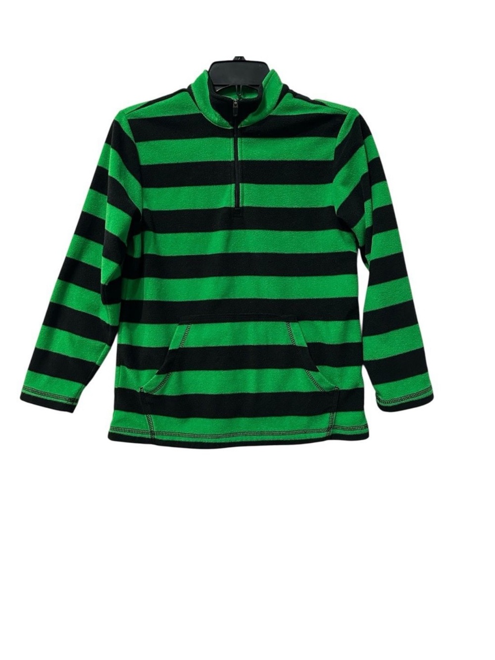 Hanna Andersson Fleece Pullover 1/4 Zip Boys Size 140 US 10 Black Green Stripe
